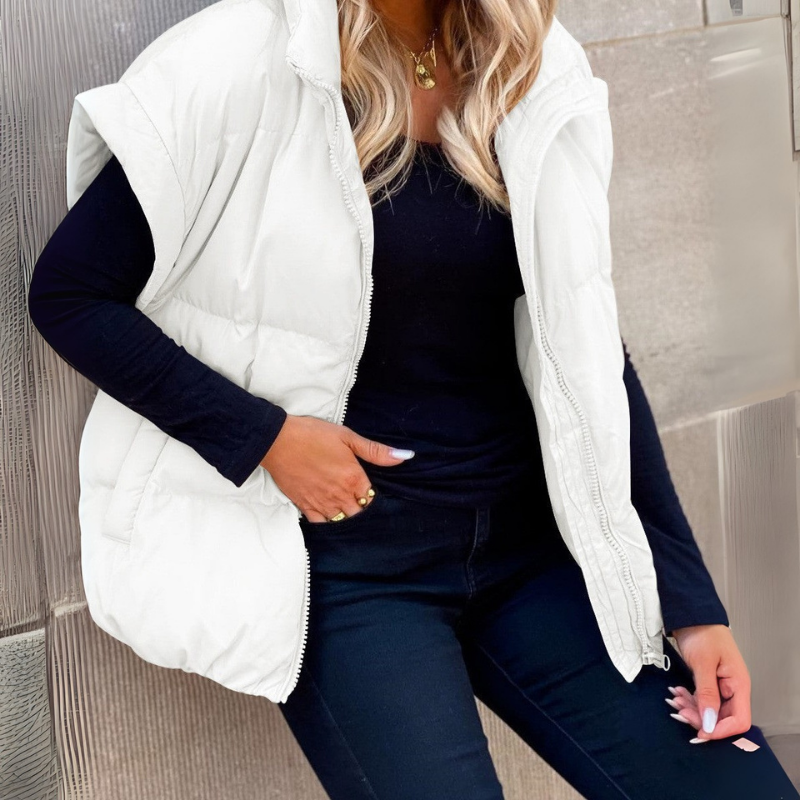 Margaux | Veste Courte Femme Matelassée à Col Montant et Fermeture Zippée