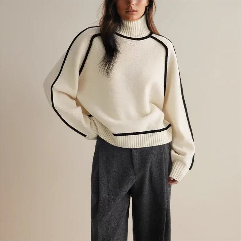 Mirabel | Pull Femme Bicolore à Col Roulé Tricoté Chaud et Élégant
