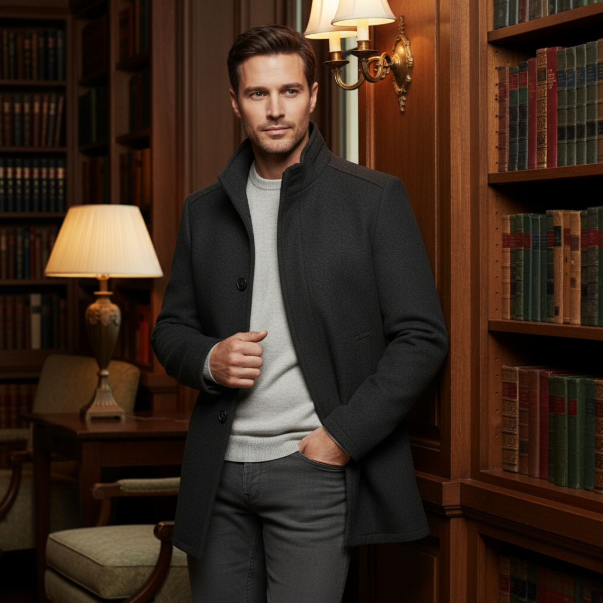 Manteau Boutonné Homme | Laine Mélangée, Doublure Chaude et Élégance Moderne