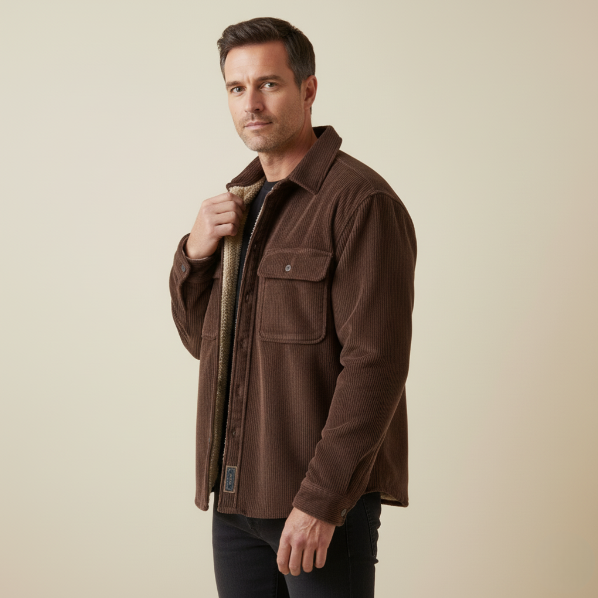 Chemise Veste en Velours Côtelé Homme Doublée Polaire