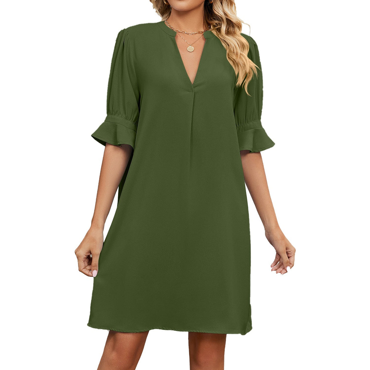 Robe Femme Légère à Col V Élégant et Coupe Décontractée