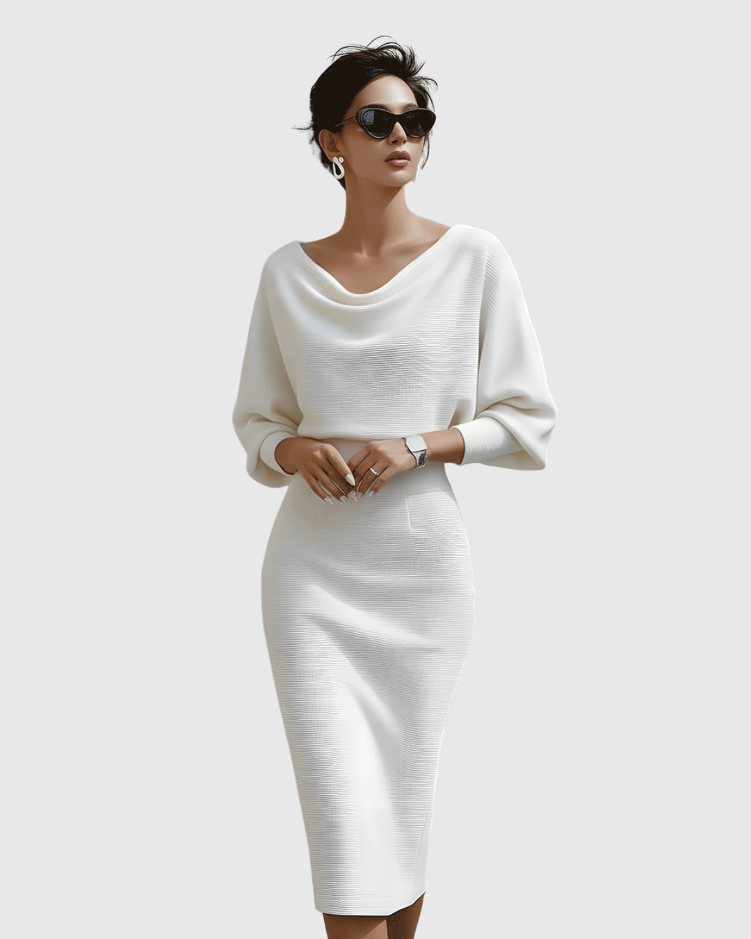 Robe Midi Femme Élégante Drapée et Silhouette Fluide
