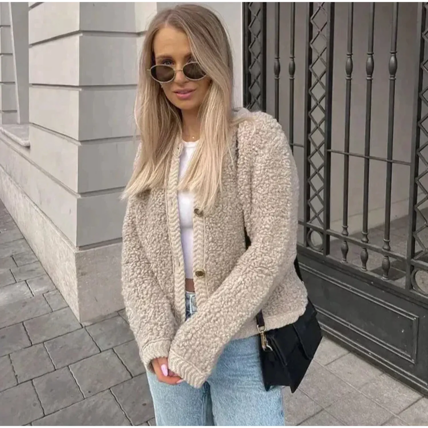 Désirée | Cardigan Femme Boutonné en Teddy Doux et Chaud