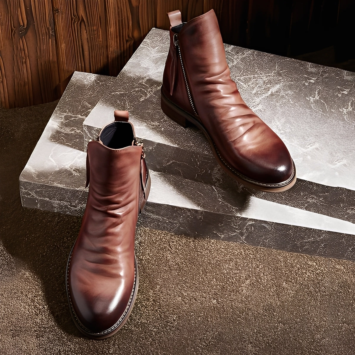 Bottes Homme Classiques en Cuir à Fermeture Éclair | Élégance et Confort Quotidien
