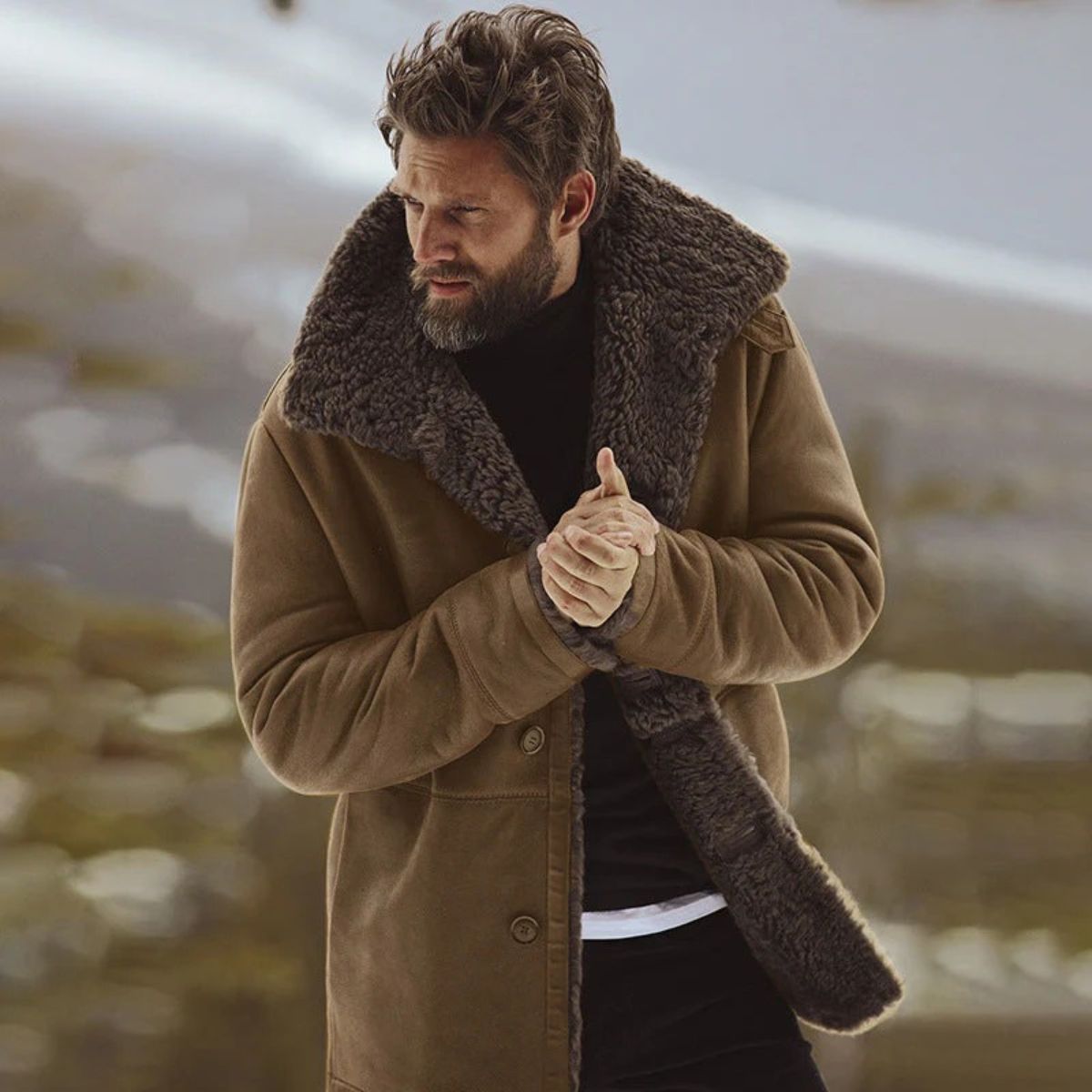 Manteau Hiver Homme | Shearling Luxueux et Élégance Classique