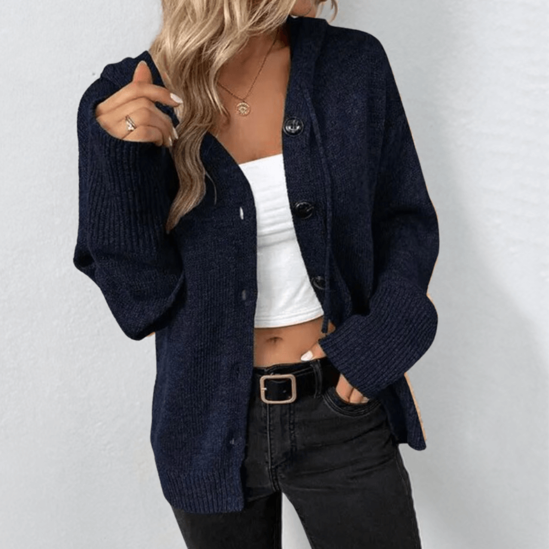 Olympe | Gilet Cardigan Femme à Capuche avec Boutons et Cordon de Serrage