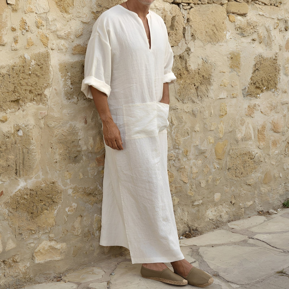 Robe Chemise Homme Longue et Minimaliste avec Fente Latérale Moderne