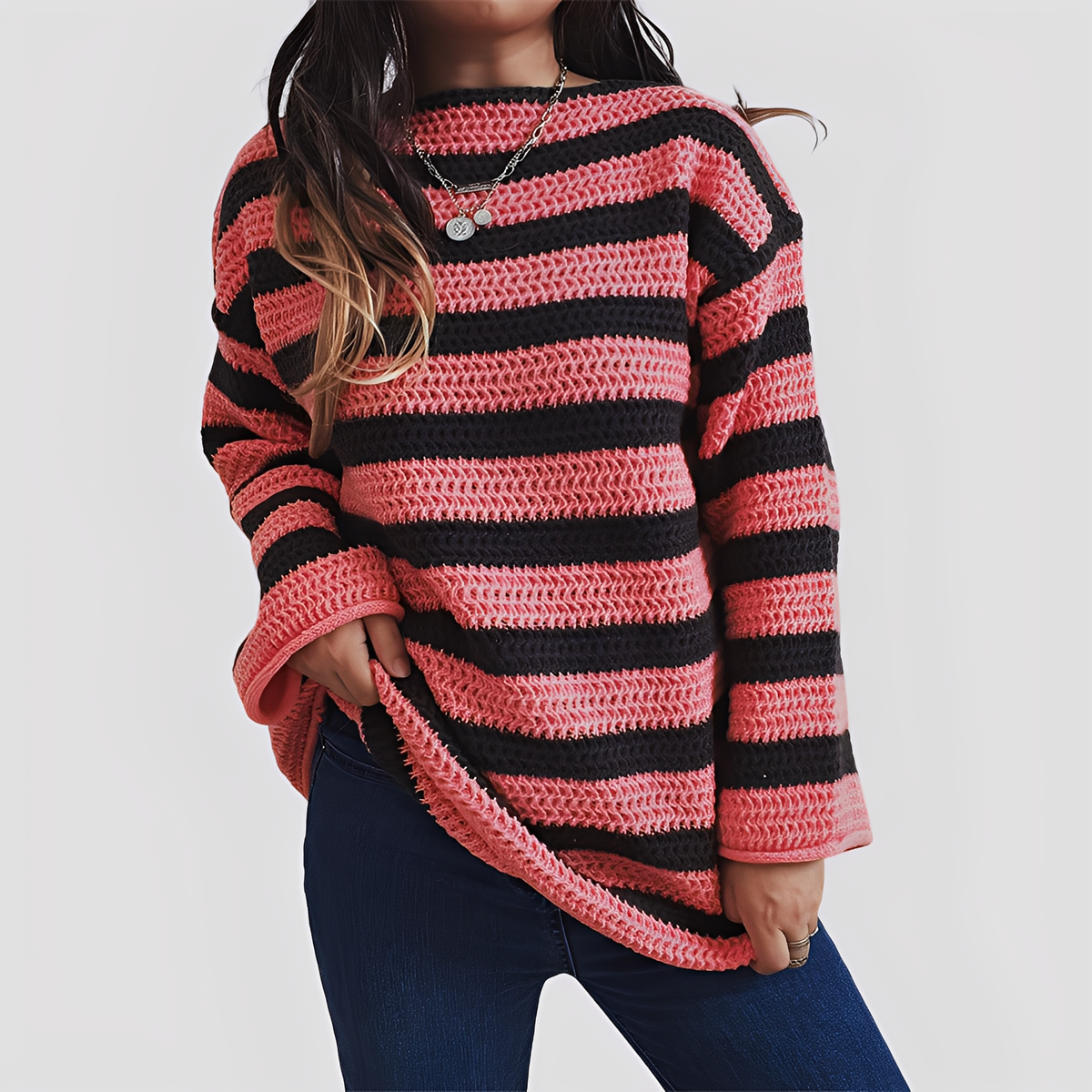 Pull Femme Doux et Élégant à Maille Lâche | Confort et Style Décontracté