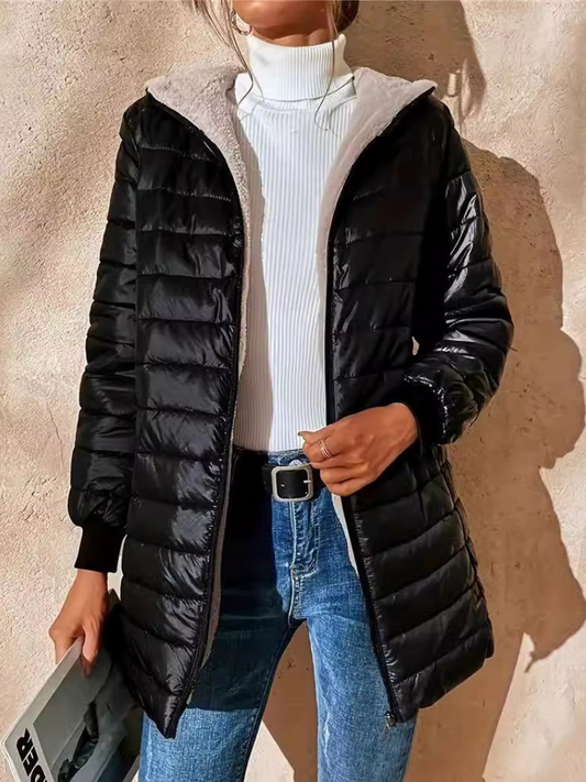 Coline | Veste Femme Longue Matelassée avec Doublure Polaire et Fermeture Zippée, Chaude et Confortable