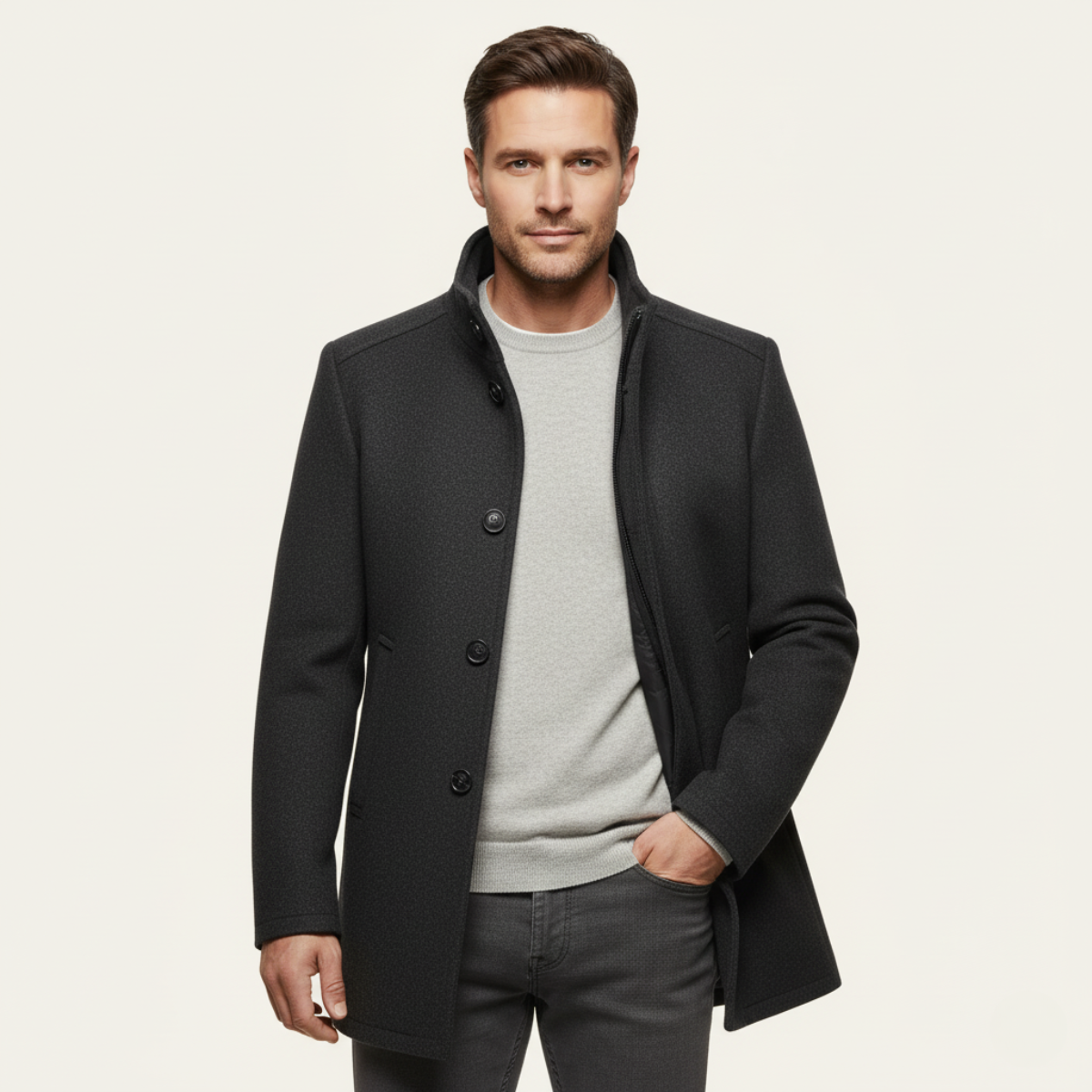 Manteau Boutonné Homme | Laine Mélangée, Doublure Chaude et Élégance Moderne
