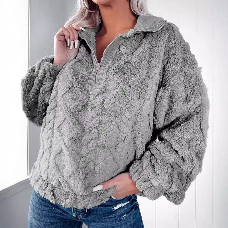 Christiana | Pull Teddy Femme Zippé Chaud et Doux, Confort et Style