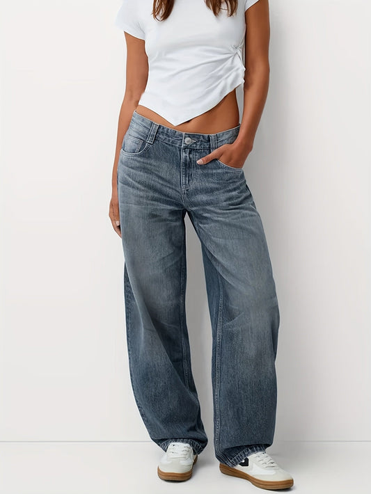 Queena | Baggy Jeans Femme Loose Fit avec Jambe Large et Droite