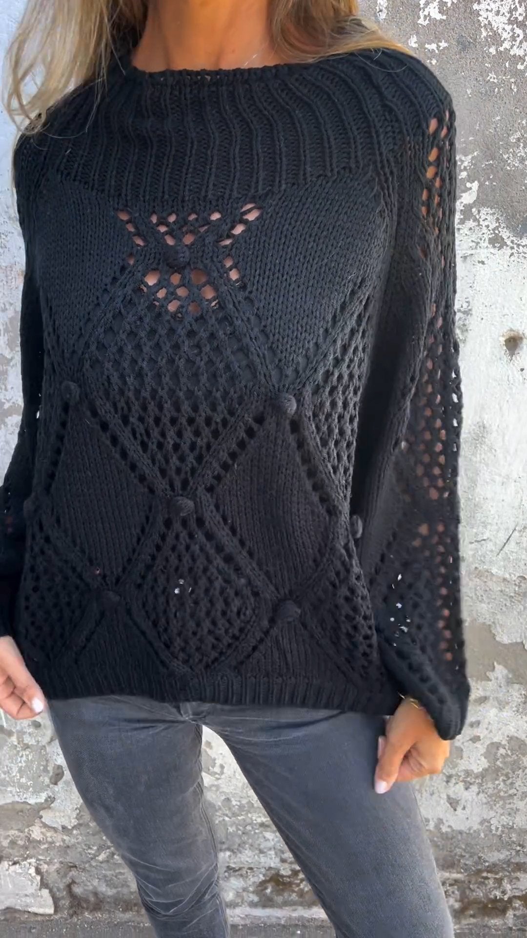 Eudora | Top Tricoté Femme à Manches Longues et Design Ajouré