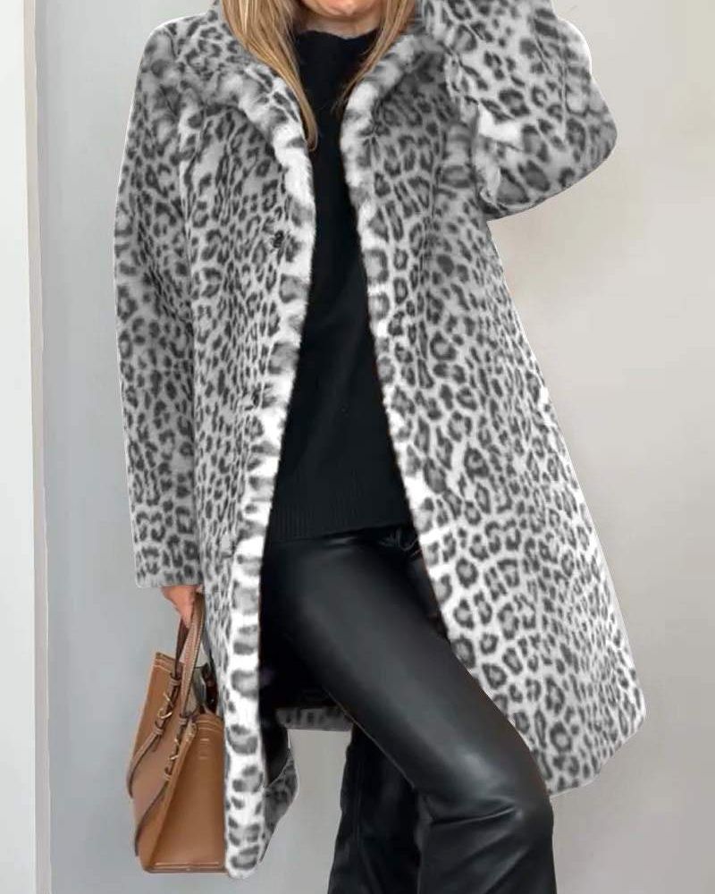 Enora | Manteau Long Femme Léopard Doux et Élégant