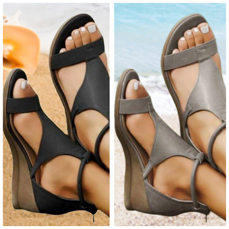 Sandales d’Été à Talon Compensé – Style Romain & Confort Élégant