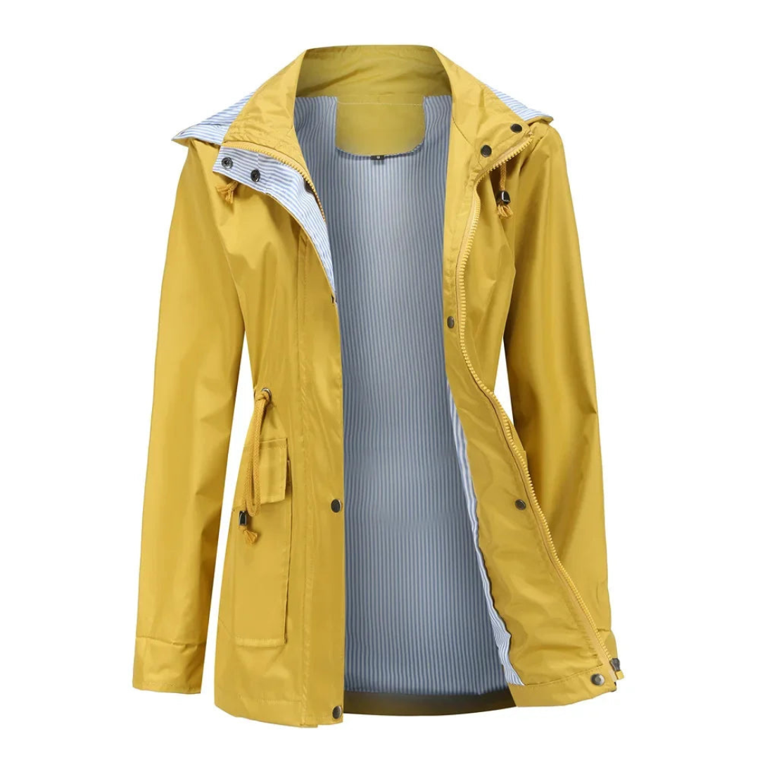 Prunelle | Veste Femme Trench Coat Zippée à Capuche Taille Ajustable
