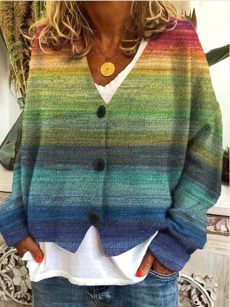 Amarante | Cardigan Femme Imprimé Multicolore en Maille Douce avec Boutons