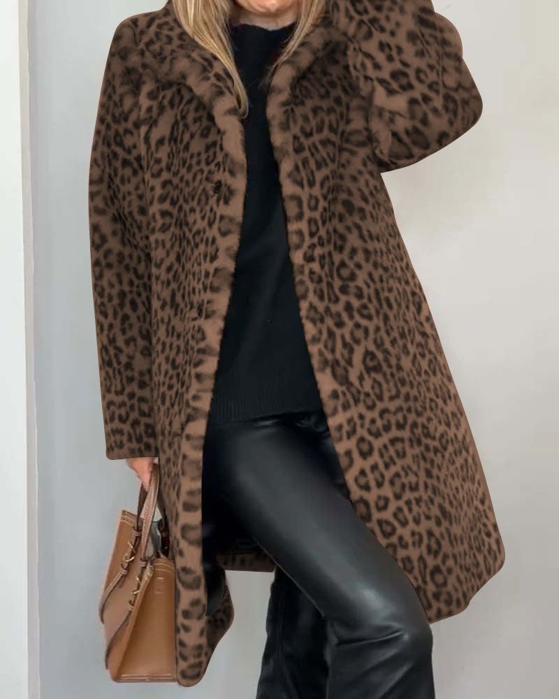 Enora | Manteau Long Femme Léopard Doux et Élégant