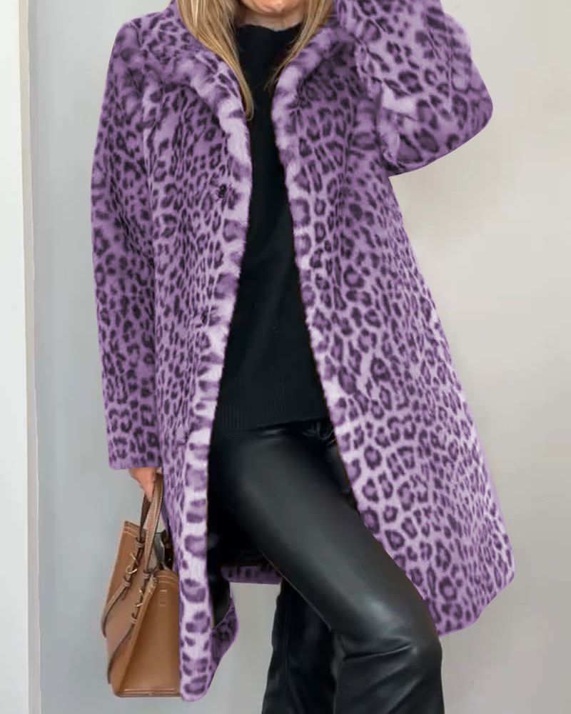 Enora | Manteau Long Femme Léopard Doux et Élégant
