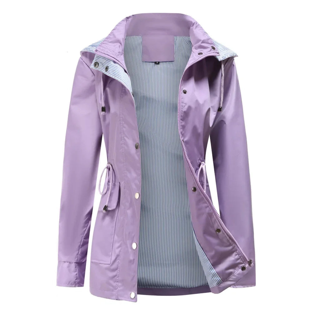Prunelle | Veste Femme Trench Coat Zippée à Capuche Taille Ajustable