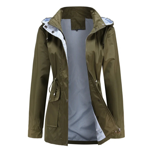 Prunelle | Veste Femme Trench Coat Zippée à Capuche Taille Ajustable