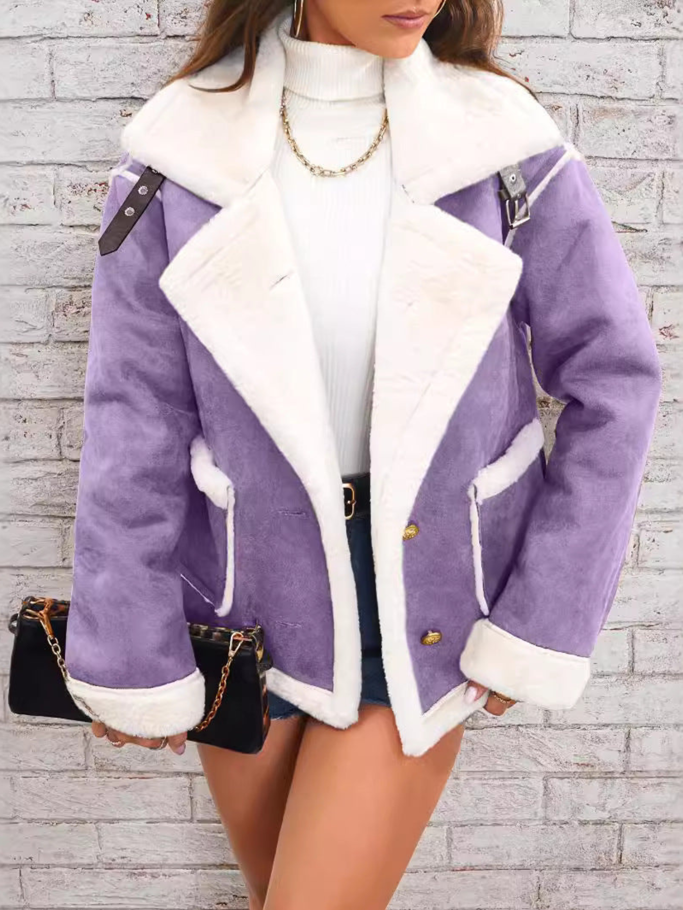 Cassyopée | Veste Femme Suédée Doublure Fausse Fourrure, Oversize et Confortable