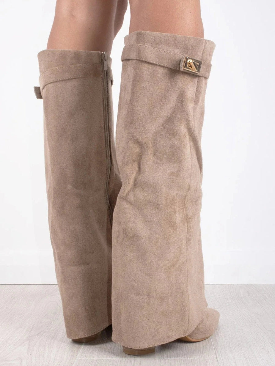 Bottes Hautes Femme à Large Revers et Talon Bloc | Élégance et Confort au Quotidien