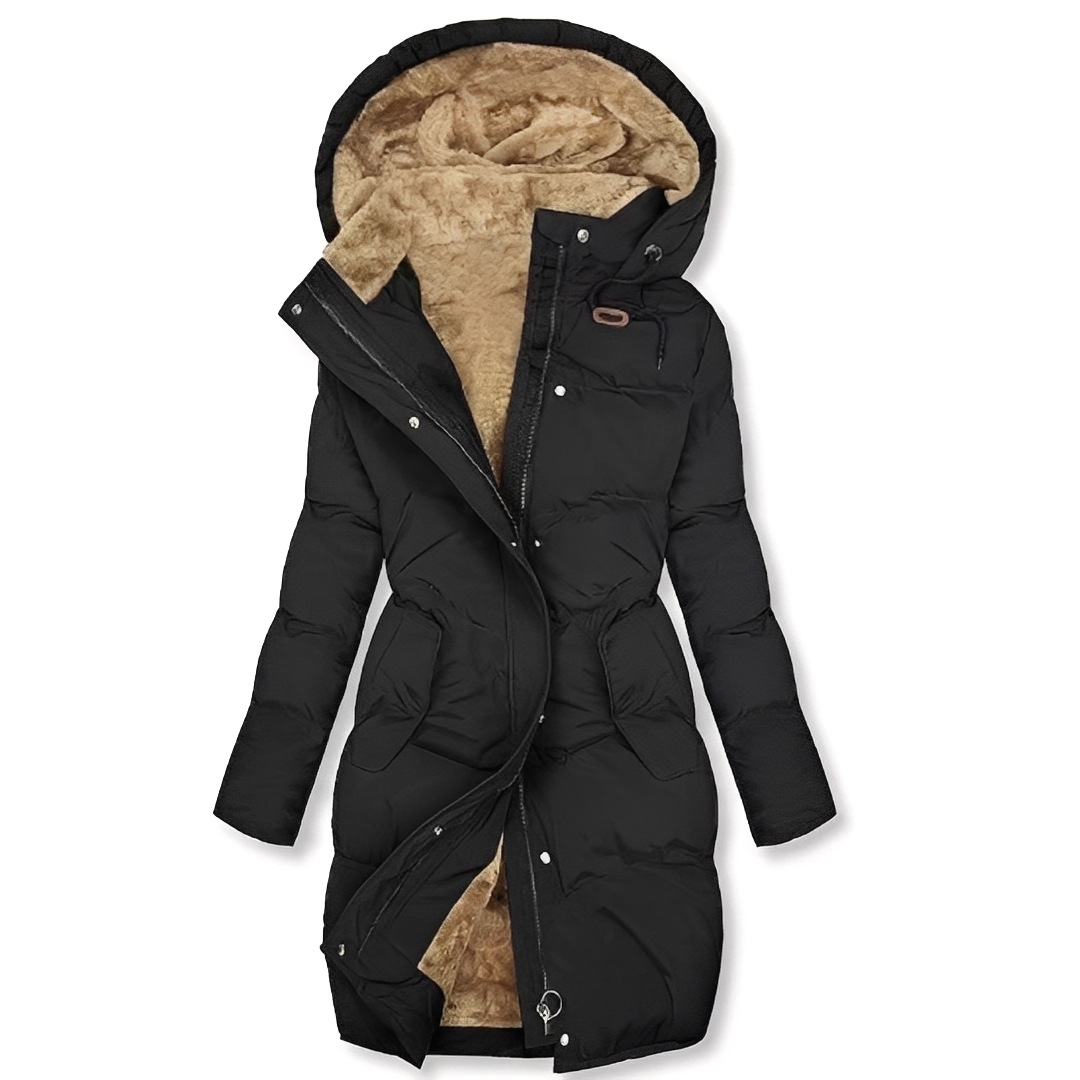 Manteau d’Hiver Femme Long et Matelassé avec Capuche | Chaud et Élégant