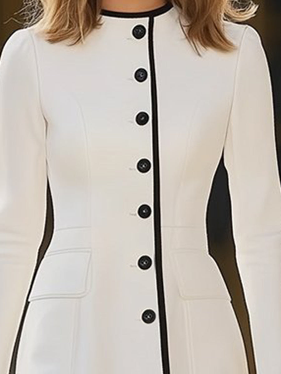 Robe à manches longues avec patte de boutons et détails contrastés – Élégante, sophistiquée & polyvalente