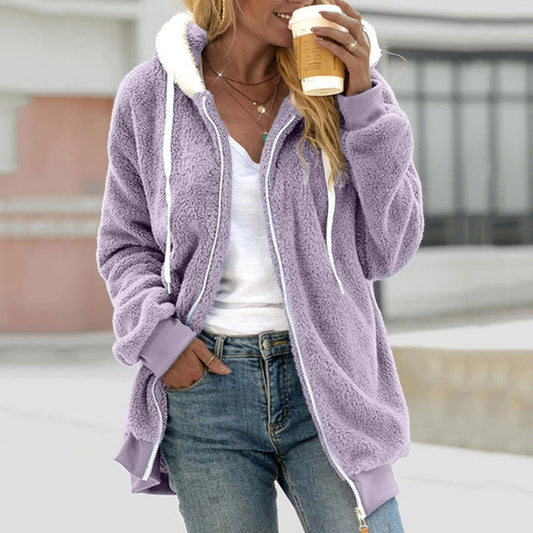 Karmina | Sweat à Capuche Femme Teddy Doux avec Zip et Cordon