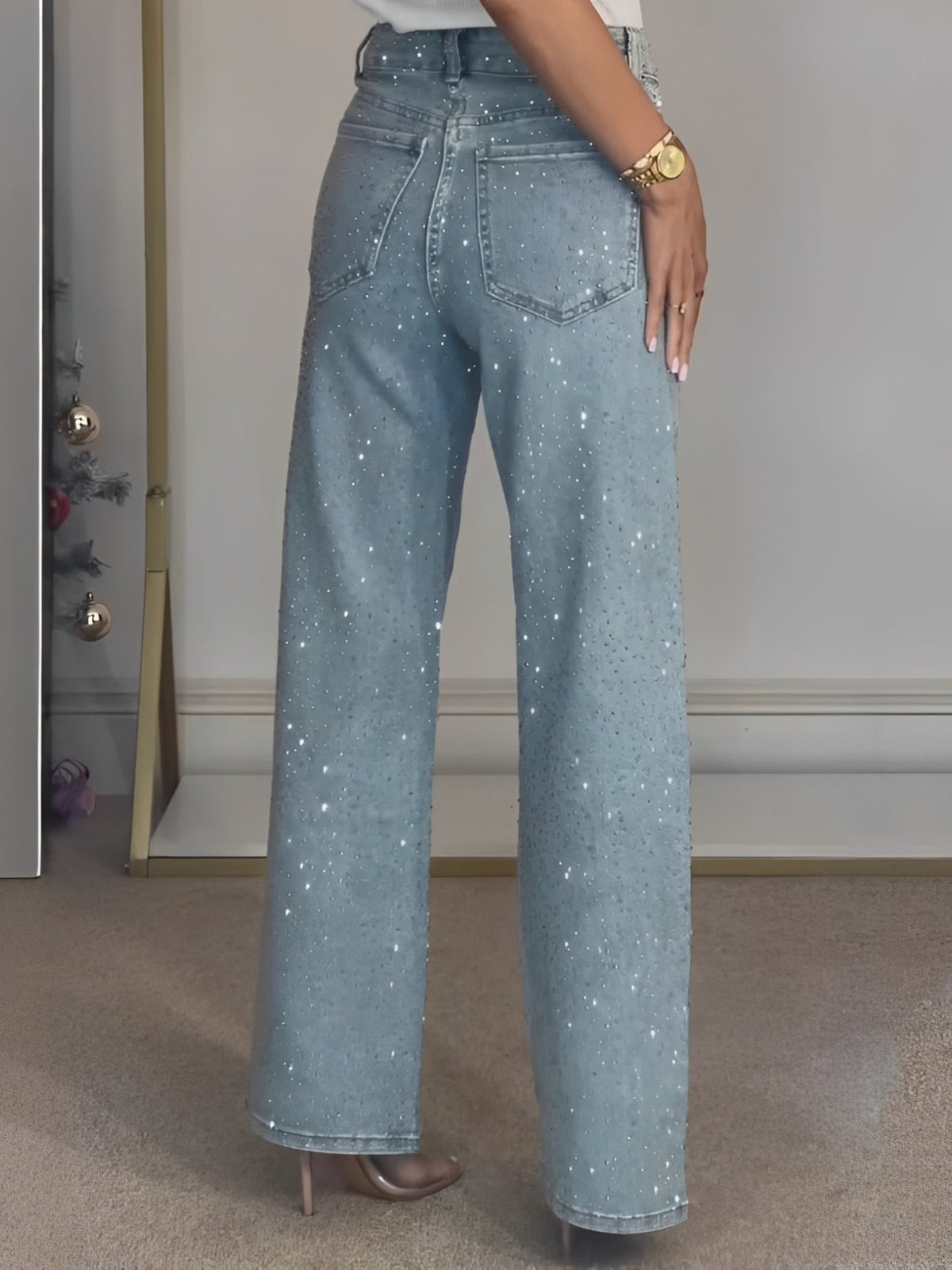 Jean Femme Taille Haute Brillant – Style Moderne avec Touche Glamour