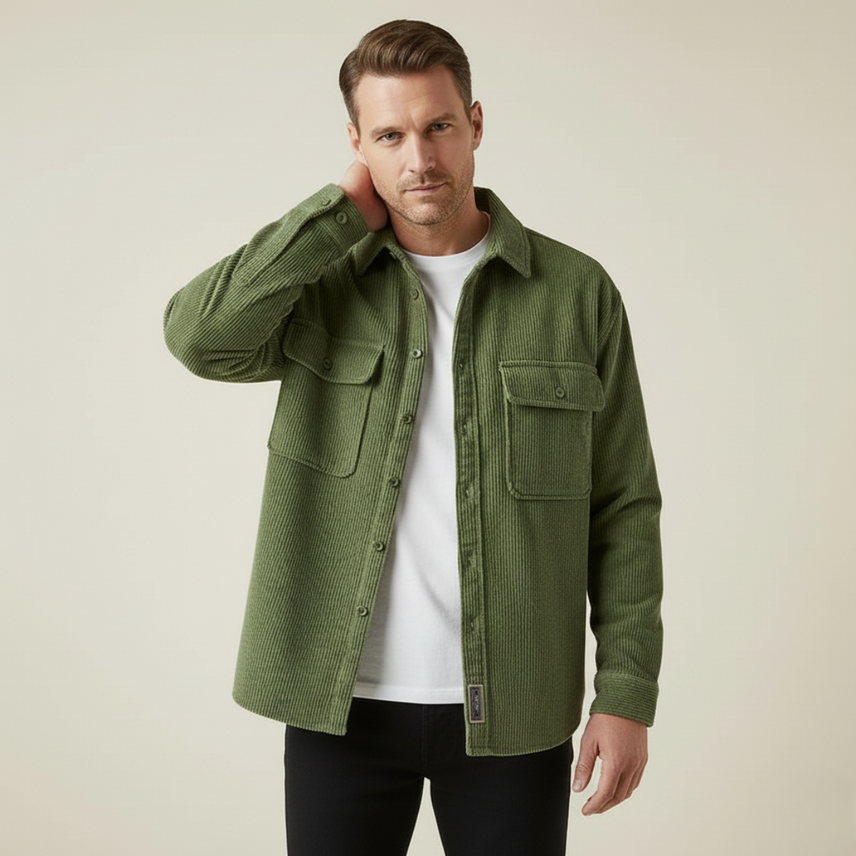 Chemise Veste en Velours Côtelé Homme Doublée Polaire