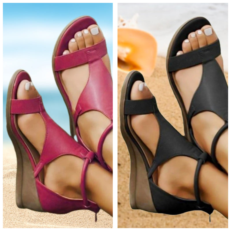 Sandales d’Été à Talon Compensé – Style Romain & Confort Élégant