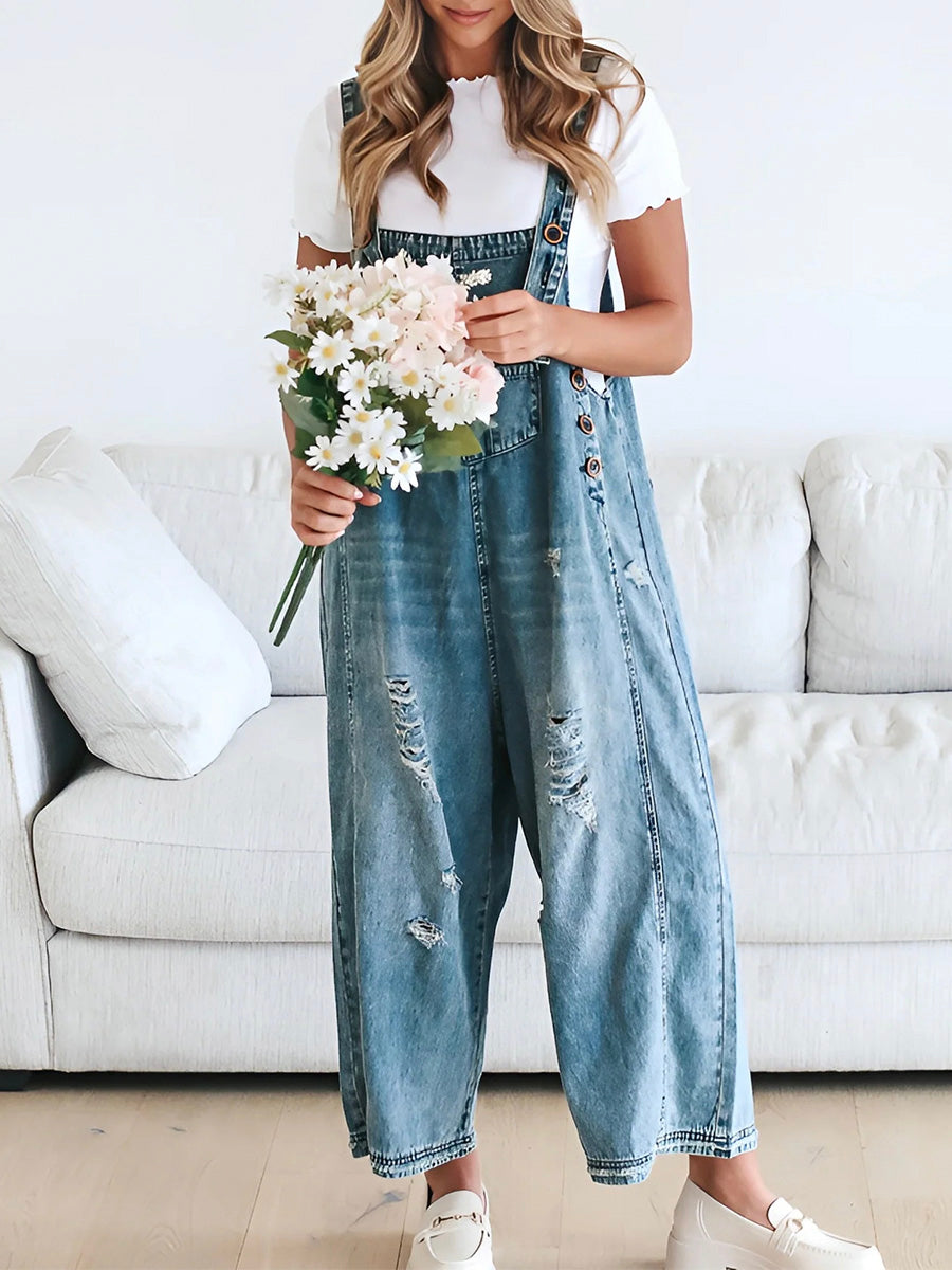 Carmelle | Combinaison femme en denim à encolure carrée et style décontracté