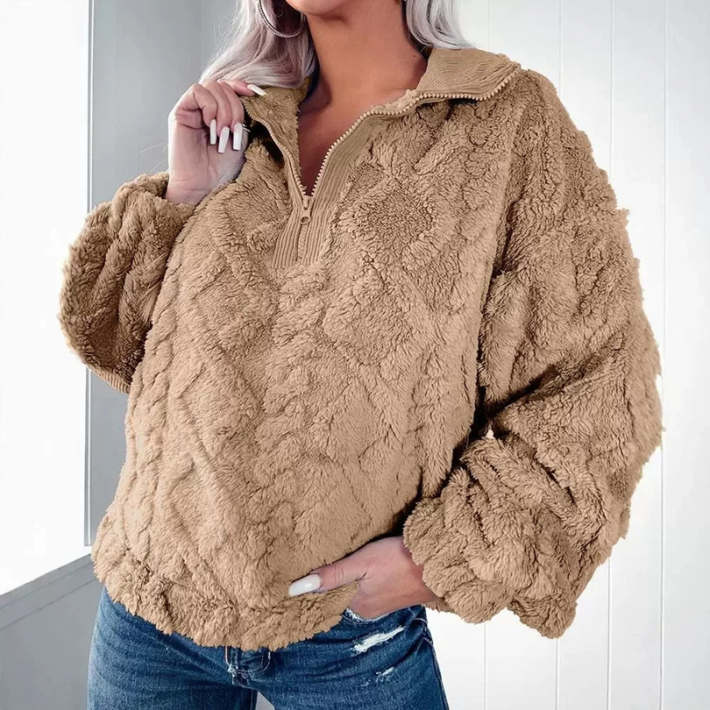Christiana | Pull Teddy Femme Zippé Chaud et Doux, Confort et Style