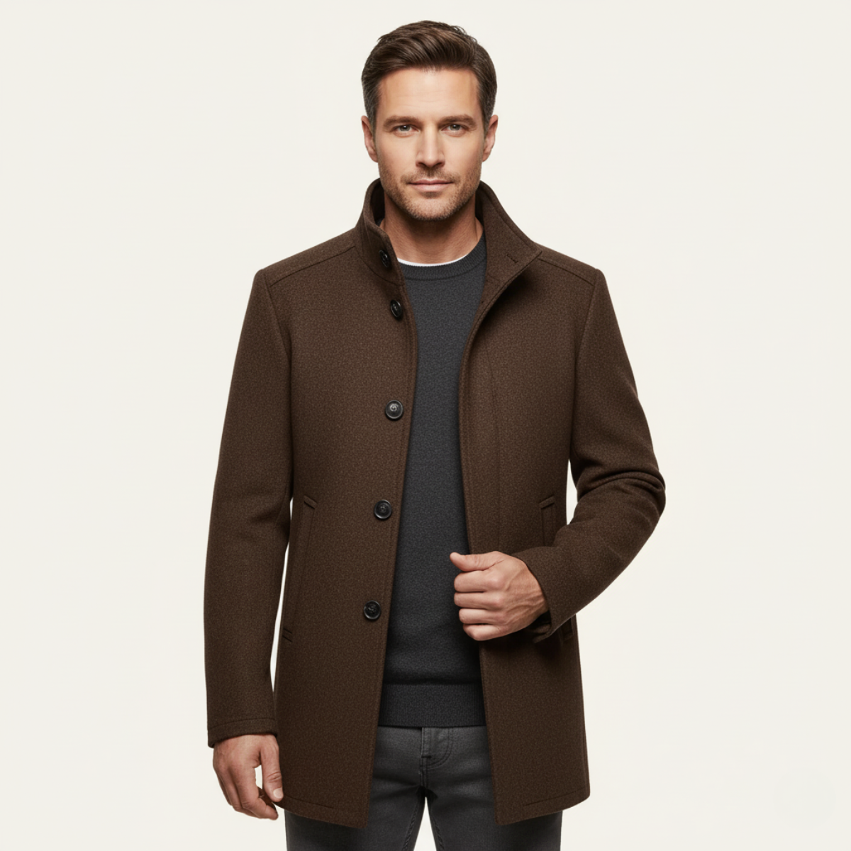 Manteau Boutonné Homme | Laine Mélangée, Doublure Chaude et Élégance Moderne