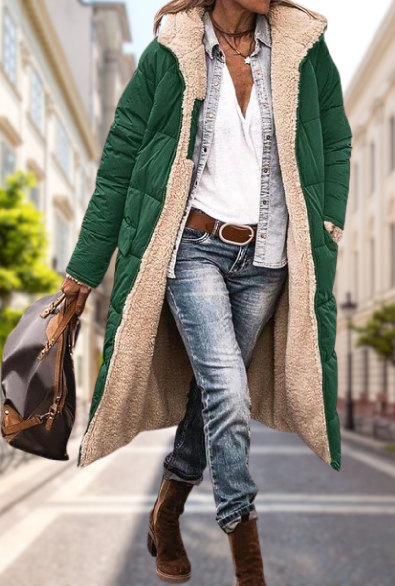 Yvette | Manteau Long Femme Doublé Polaire pour l’Hiver Chaud et Élégant