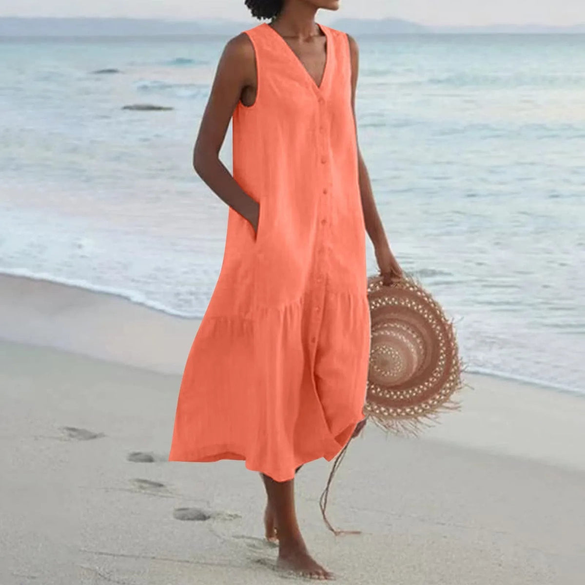 Robe Élégante à Col V – Charme Printanier & Élégance Féminine
