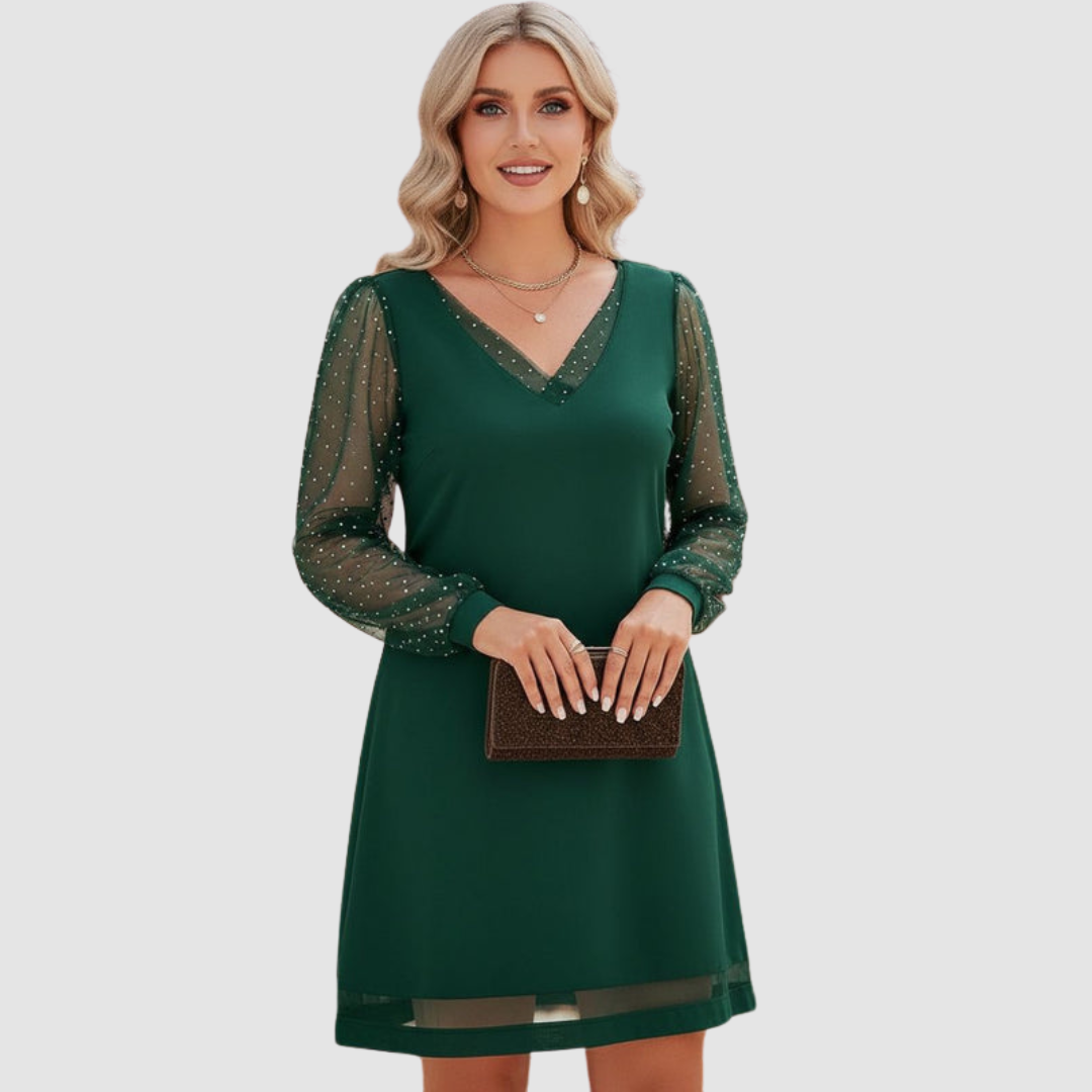 Robe de soirée élégante avec manches transparentes – Raffinement, légèreté & féminité