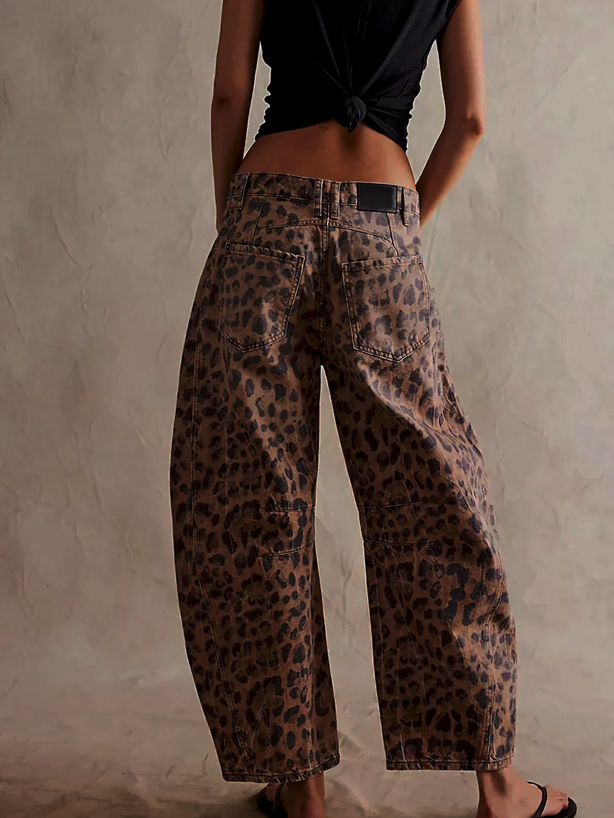Jeans Femme Taille Haute à Jambe Large | Denim Léopard Moderne
