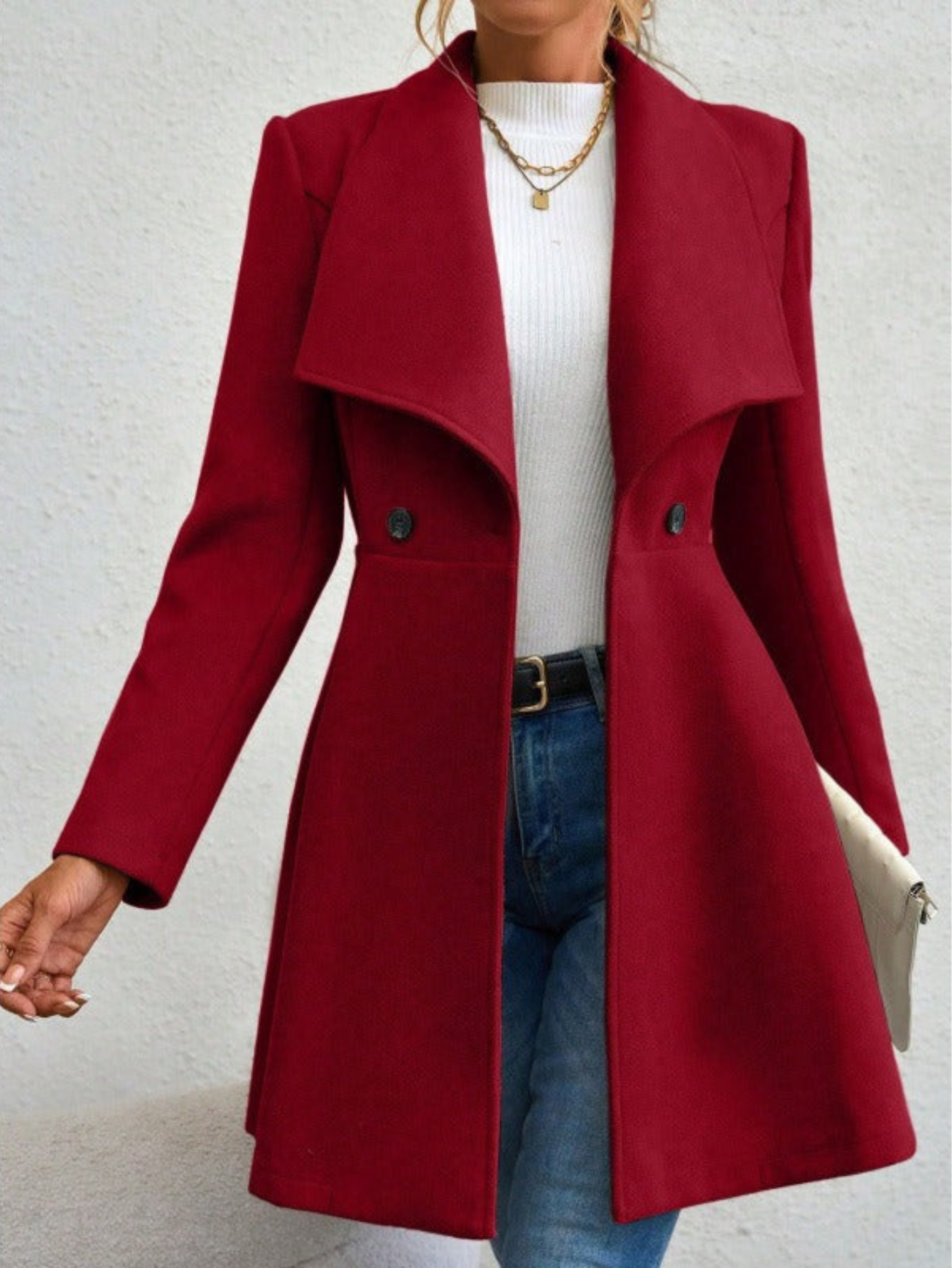 Assia | Manteau Femme Élégant à Large Col et Double Boutonnage, Stylé et Confortable