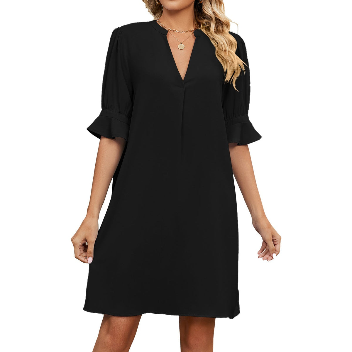 Robe Femme Légère à Col V Élégant et Coupe Décontractée