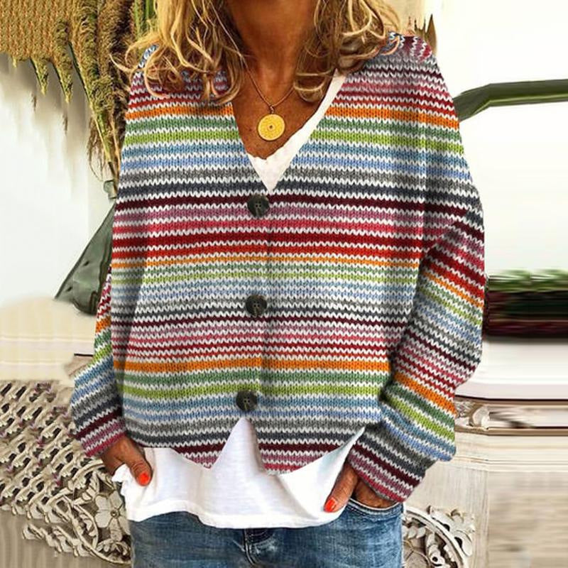 Amarante | Cardigan Femme Imprimé Multicolore en Maille Douce avec Boutons