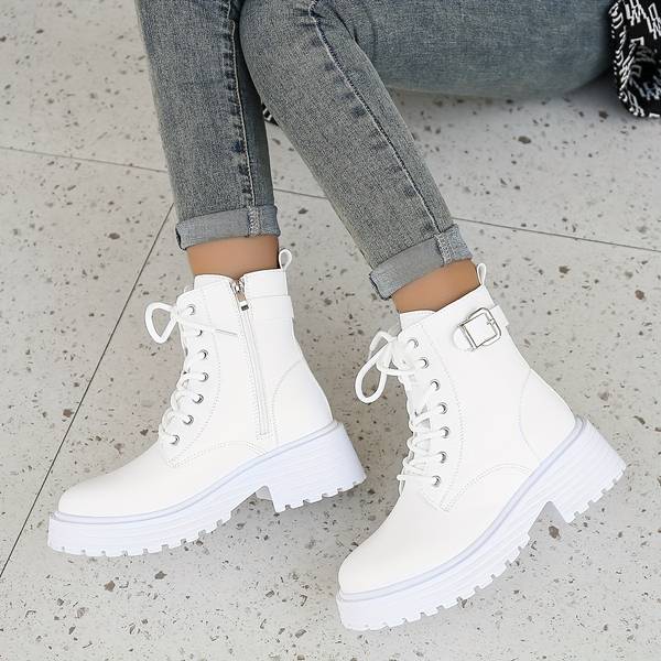 Euphrasie | Bottines Femme Style Combat à Lacets, Plateau et Fermeture Éclair Latérale