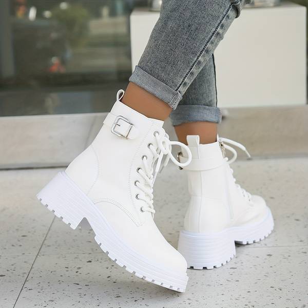 Euphrasie | Bottines Femme Style Combat à Lacets, Plateau et Fermeture Éclair Latérale
