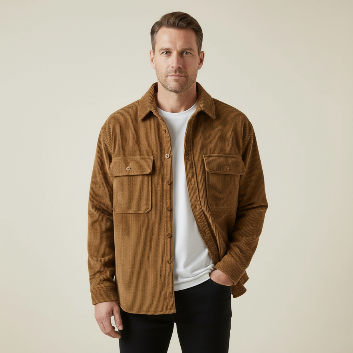 Chemise Veste en Velours Côtelé Homme Doublée Polaire