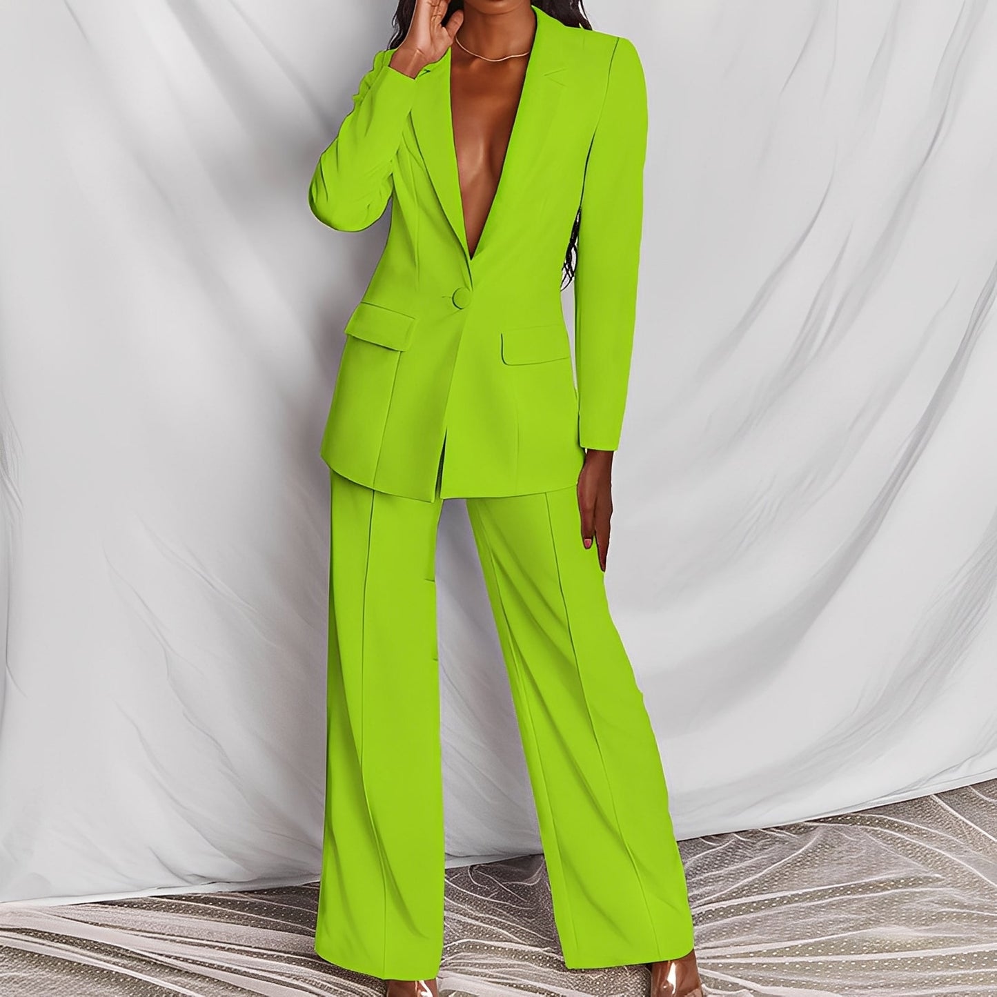 Ensemble Femme Blazer Long et Pantalon Ajustable | Élégant et Confortable