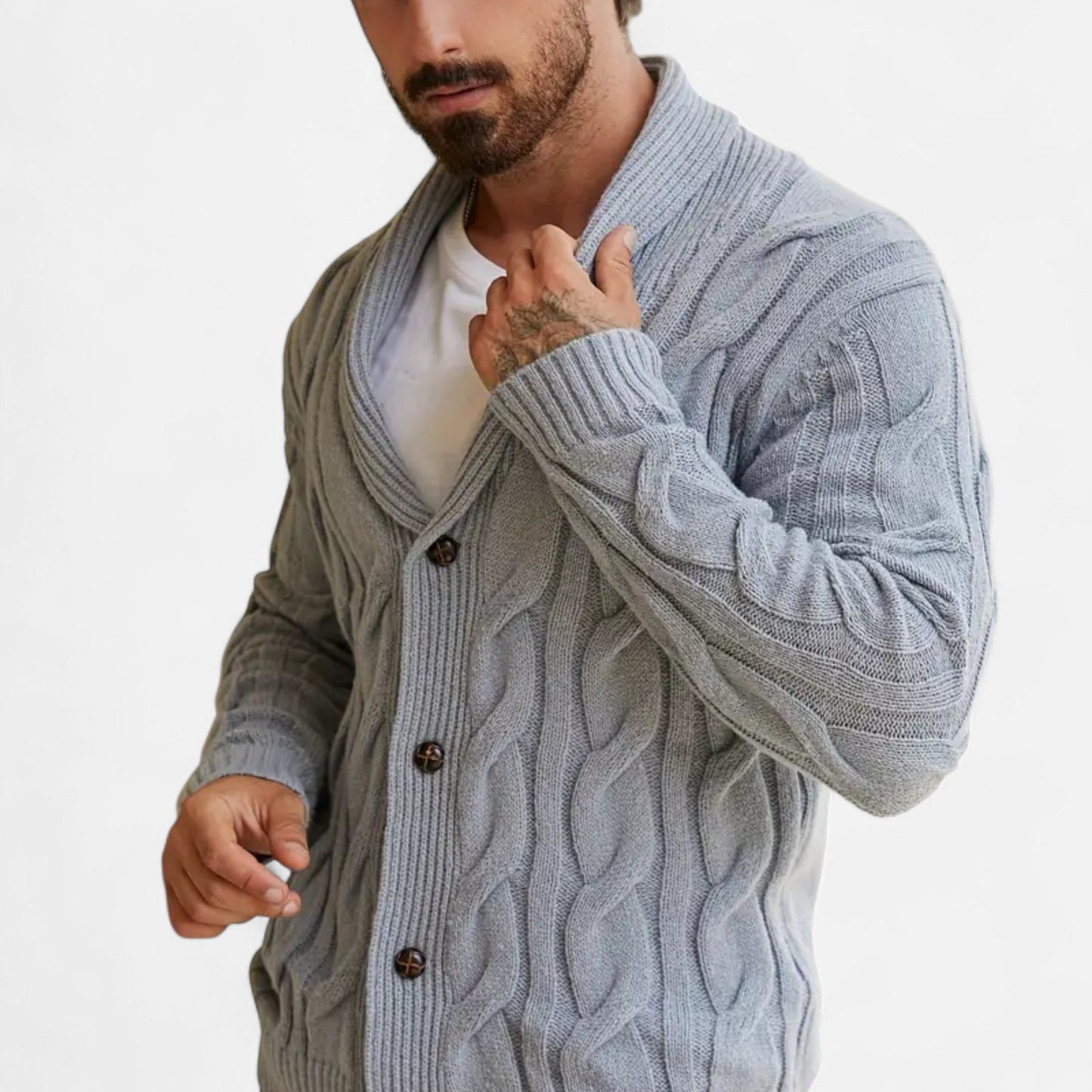Geometric Knit Cardigan Homme | Gilet en Maille à Col Revers | Élégance Moderne & Confort d’Hiver