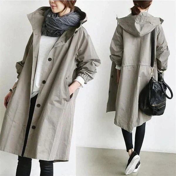 Sabine | Manteau Imperméable Femme à Capuche avec Cordon et Poches Latérales