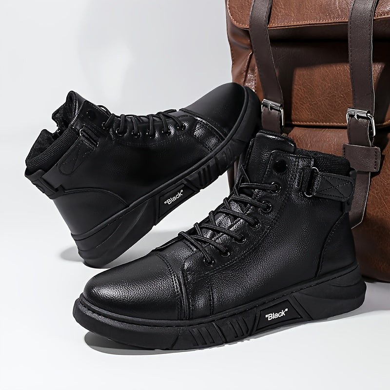 Xandor | Bottes Hiver Homme Noir Montantes avec Lacets et Sangle Cheville